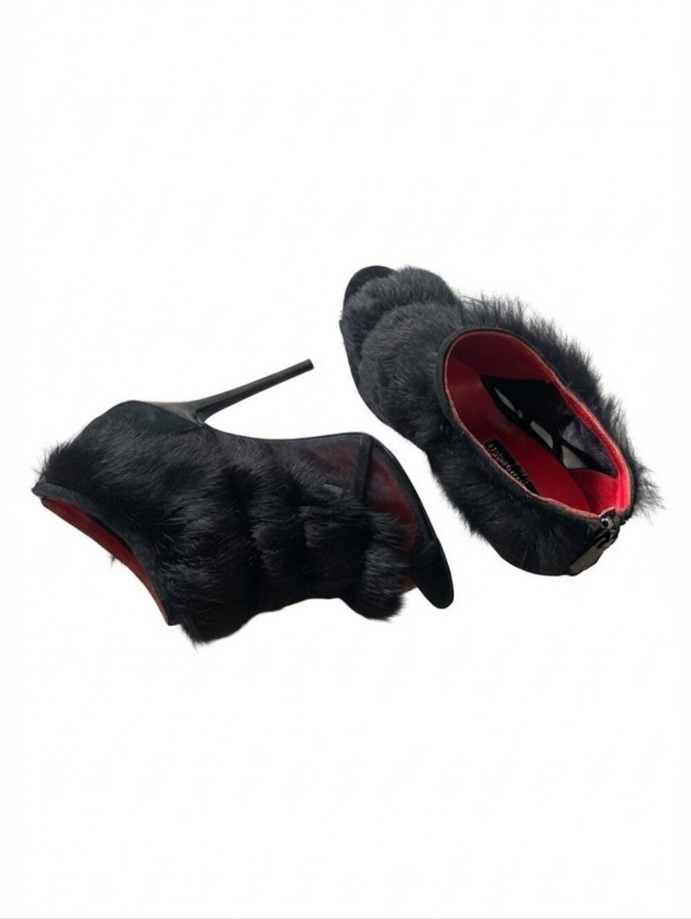 Charles Jourdan fur ankle peel toe booties